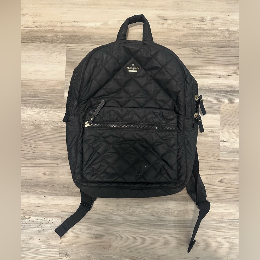 Kate Spade Quilted Black Nylon Backpack – Gold Hardware – 15.5” x 13.5” x 4”